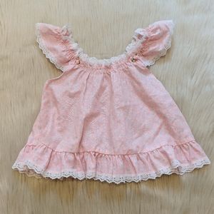 Vintage pink with lace trim floral print dress